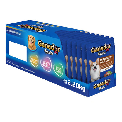 Ganador Recetas Estofado de Pato para Perros Adultos de Todas Las Razas, Azul, Paquete con 22 Piezas de 100 g c/u