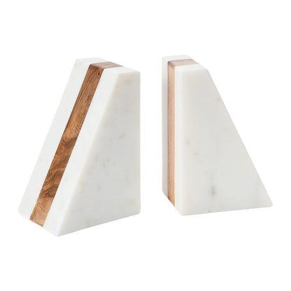 Main + Mesa - Sujetalibros geométricos de mármol con Incrustaciones de Madera, Color Blanco
