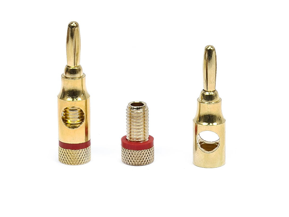 Monoprice 24k Gold Plated Speaker Banana Plugs, Open Screw Type (5 Pairs) | Diseño de tornillo abierto para cables, cine en casa y placas de pared