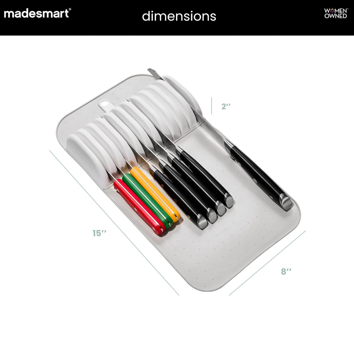 Madesmart Classic - Alfombrilla de cuchillo grande con agarre suave, cajón antideslizante, organización duradera para el hogar, sin BPA, color blanco