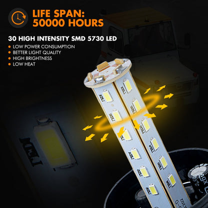 Xprite 30 LED Ámbar Luz Estroboscópica de Baliza para Montacargas Luces Intermitentes de Advertencia de Seguridad para Cortacésped de 10-110V, ATV, Camiones, Tractor, Carritos de Golf, UTV, Autos