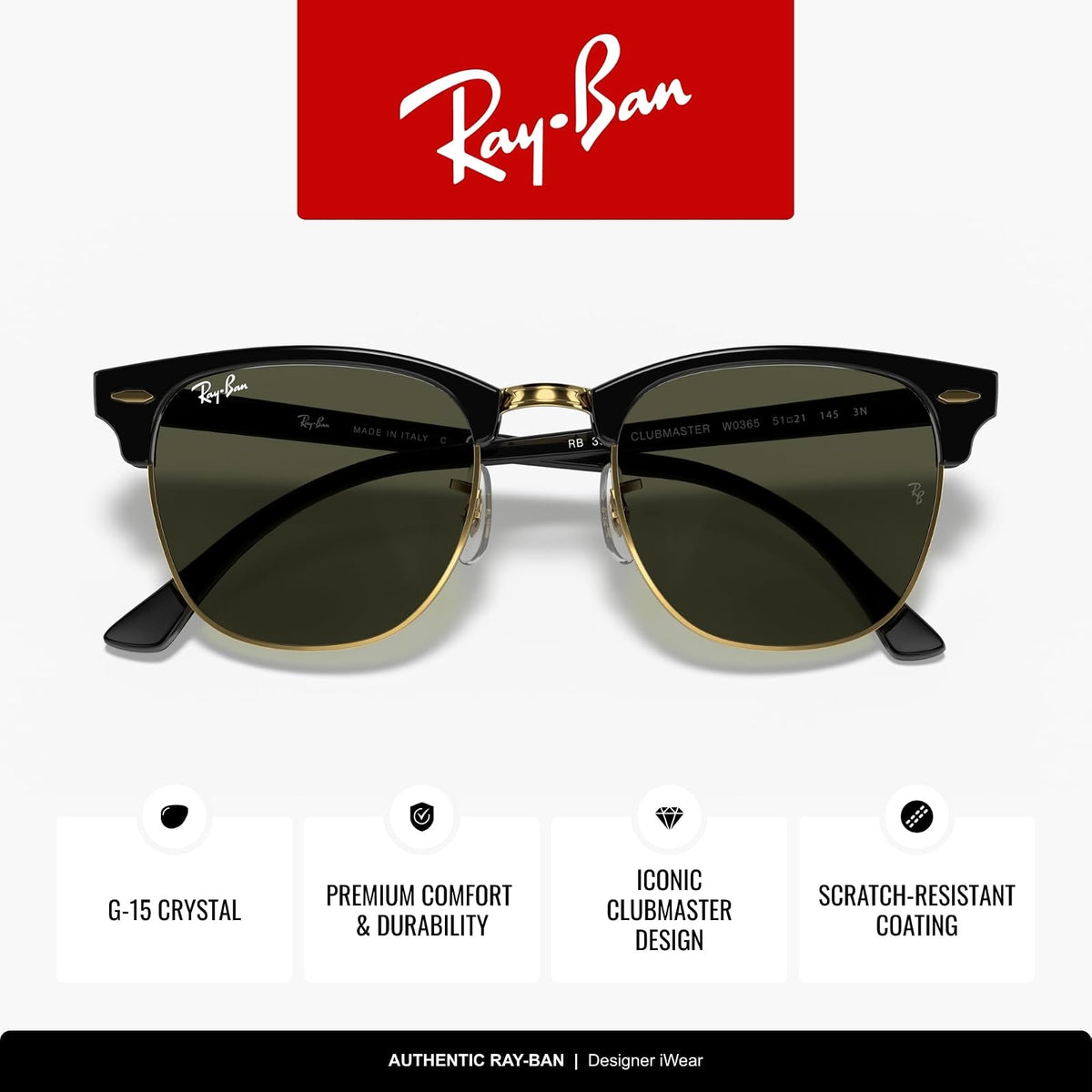 Ray-Ban Lentes oscuros rectangulares clásicas unisex, Sunglasses, Azul Rojo degradado espejado, 100% UV Protection