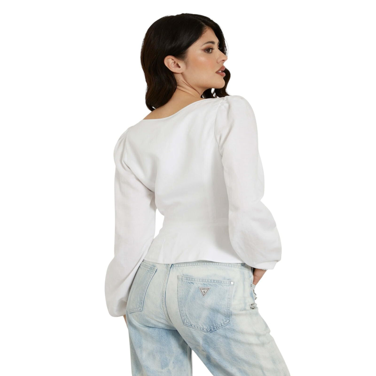 LS FEDERICA LACE UP TOP GUESS, BLANCO, L