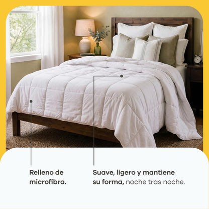 Nooz Edredón - Relleno de Duvet Essential de Microfibra Estilo Verano, Tamaño Individual. Edredón Acolchado con Plumón Alternativo, Ideal para épocas de Poco frío o Calor. Color Blanco