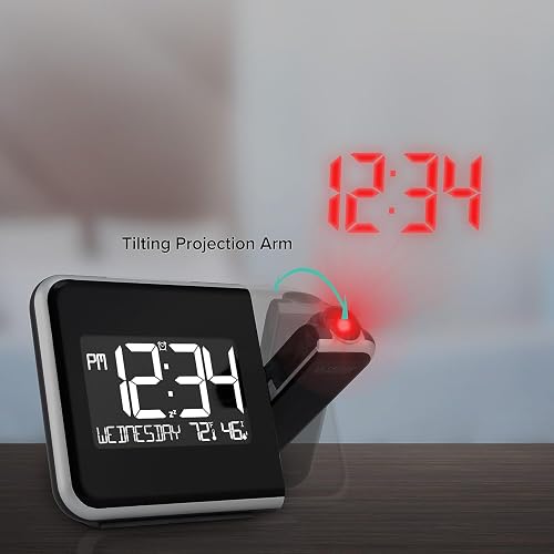 La Crosse Technology 616-1412 Reloj Despertador de proyección con Temperatura Interior, 5.9 Pulgadas de Largo x 2.3 Pulgadas de Ancho x 4.4 Pulgadas de Alto, Negro