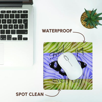 3dRose 8 x 8 x 0.25 Inches Mouse Pad, Find Joy Every Day Zebra Print Butterfly - Inspirational Art (mp_63401_1)