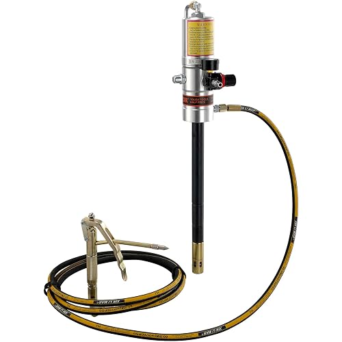 VEVOR Bomba de Grasa Neumática de Alta Presión, Relación de Presión 50:1 Bomba de Cubo Neumática con Manguera de 4 m y Pistola de Grasa, 125 x 115 x 680 mm, 0,6-0,8 MPa, -20 ℃ a 100 ℃, Negro