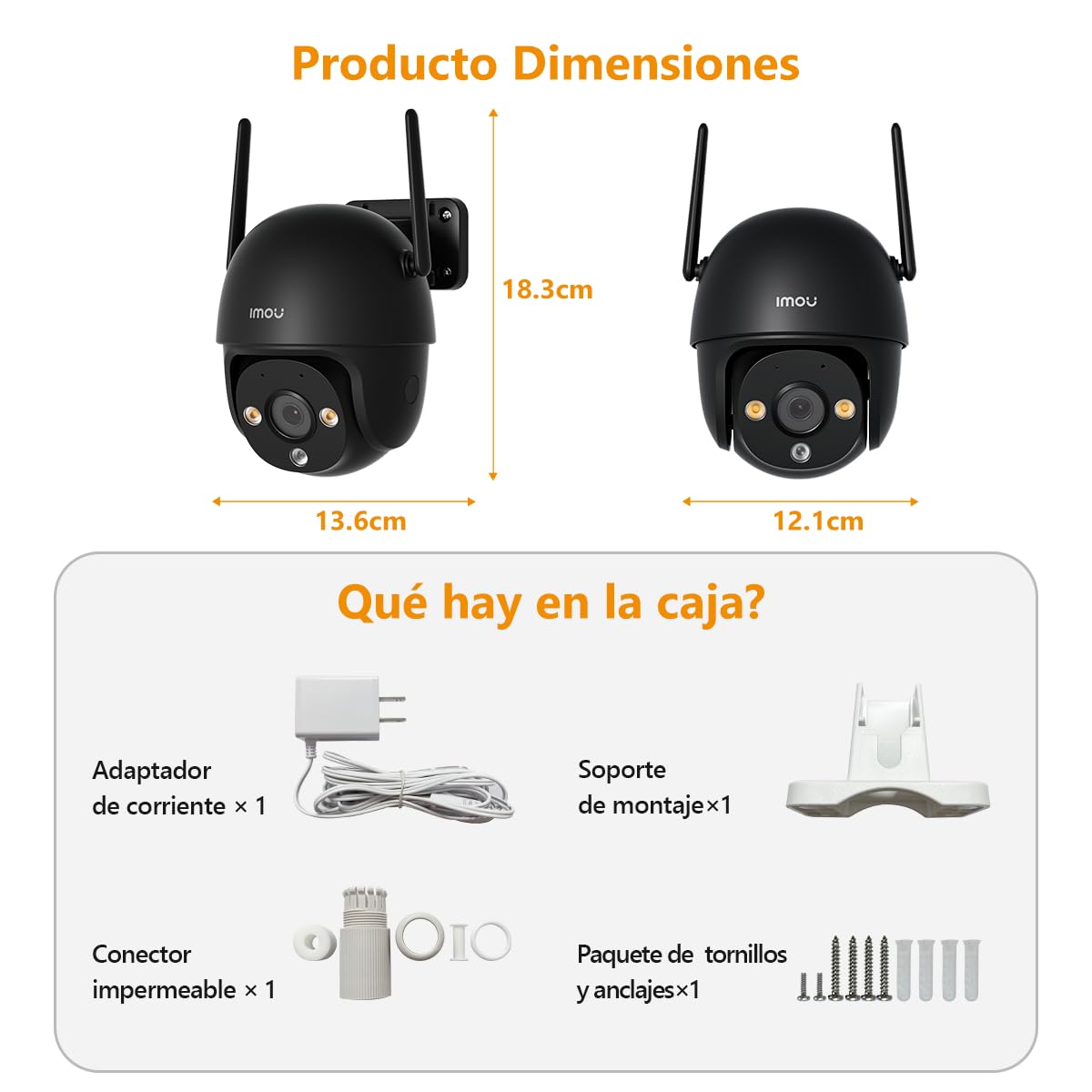 Imou IPC-DK7N Cámara de Seguridad WiFi 6 Exterior 5MP con Visión Nocturna a Color, Detección de Personas y Vehículos, Seguimiento Inteligente e IP66