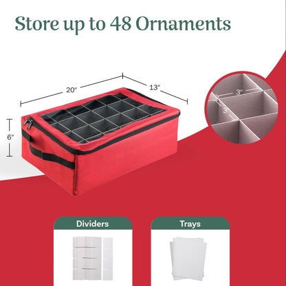 Tiny Tim Totes | Premium | 48 Christmas Ornament Organizer Storage Box | Red, Case