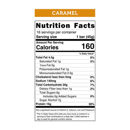 Wild Protein | Barras altas en proteína | Sabor caramelo | Pack de 16 unidades | 15 g de proteína | Sin azúcares ni grasa añadida | 45 g cada barra