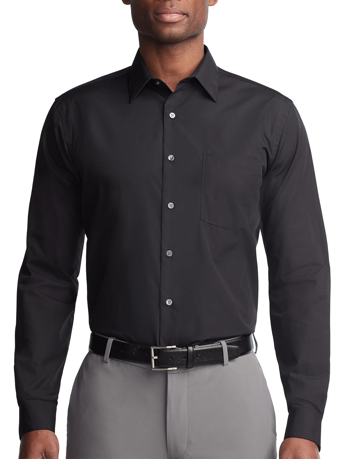 Van Heusen Camisa de Vestir Manga Larga para Hombre, Ajuste Regular - Negro - - 18cm Cuello 36cm-37cm Manga
