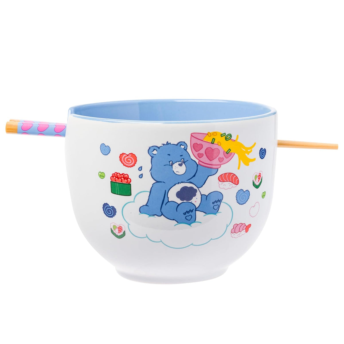 Silver Buffalo Tazón de Cerámica para Ramen con Palillos y Cuchara, 592 ml - Care Bears Ramen y Sushi