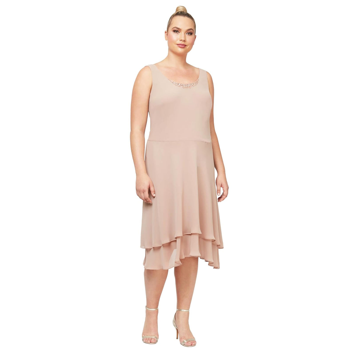 S.L. Fashions Vestido de Chaqueta escalonada Adornado de Talla Grande para Mujer