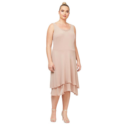 S.L. Fashions Vestido de Chaqueta escalonada Adornado de Talla Grande para Mujer