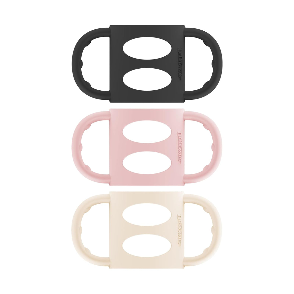 Dr. Brown’s® Milestones™ 100% Silicone Baby Bottle Handles, Narrow, Light Pink, Ecru, Black, 3 Pack, 4m+