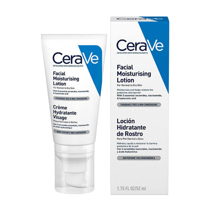 CeraVe Loción Facial PM, Crema Reparadora de Noche con Textura Ultraligera, Fórmula con Ácido Hialurónico y Niacinamida que Restaura la Barrera Cutánea, Piel Normal a Seca, 52 ml.