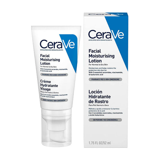 CeraVe Loción Facial PM, Crema Reparadora de Noche con Textura Ultraligera, Fórmula con Ácido Hialurónico y Niacinamida que Restaura la Barrera Cutánea, Piel Normal a Seca, 52 ml.