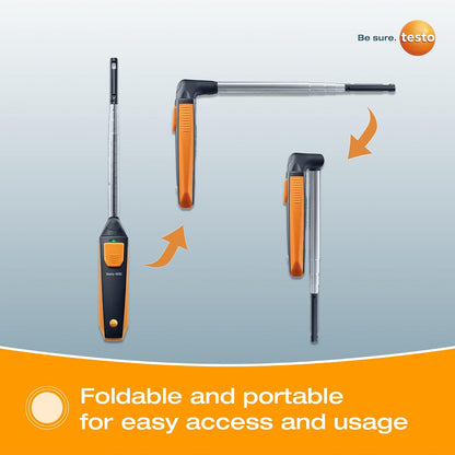 testo 405i Anemómetro de cable caliente I Sonda inteligente inalámbrica para velocidad del aire, flujo de aire y temperatura en el conducto