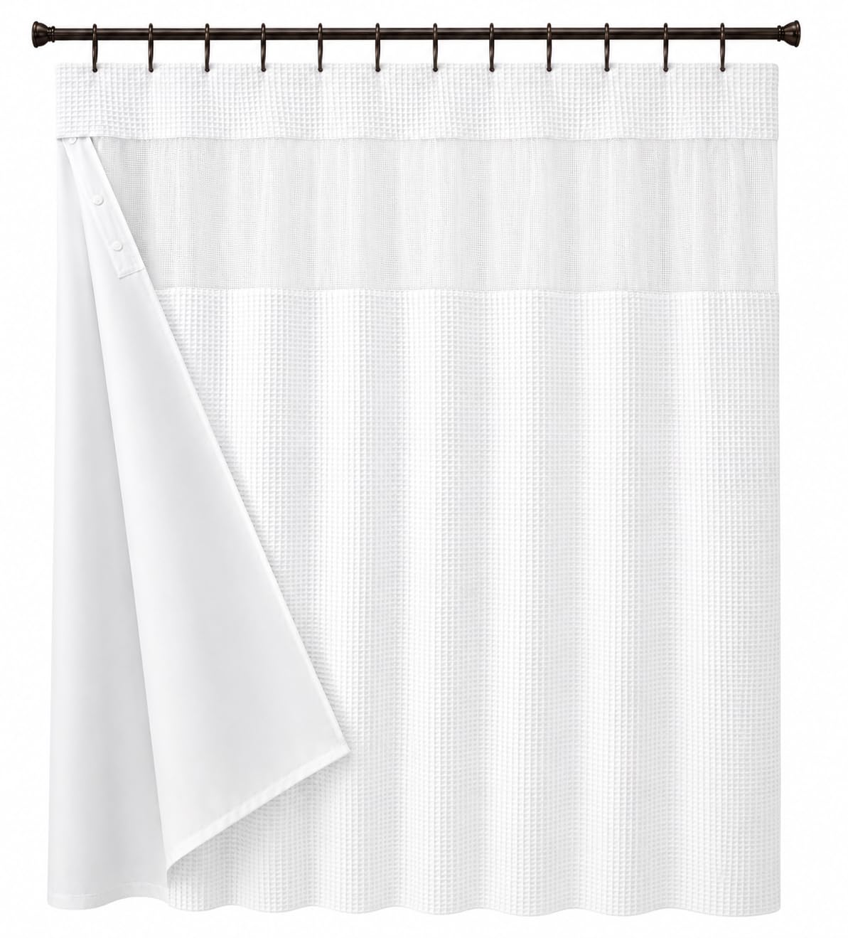 Dainty Home Smart Design - Cortina para regadera, Tela, Piqué Blanco., 72 Inch Wide x 72 Inch Long, 1