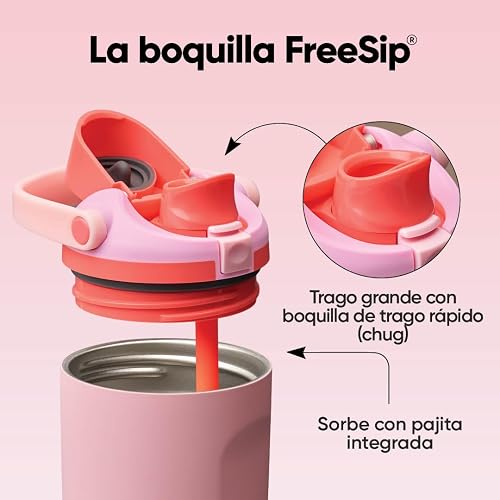 Owala FreeSip Sway Botella de agua aislada de acero inoxidable con boquilla bidireccional, popote integrado y asa tipo cubo, 40 oz, libre de BPA, a prueba de fugas, Pastel De Ángel Rosa