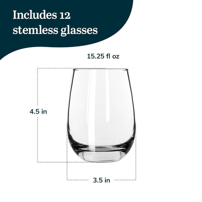 Libbey 231 - Juego de 12 copas de vino sin tallo, transparentes, de calidad de restaurante, juego de copas de vino tinto y blanco, para grandes reuniones y eventos.
