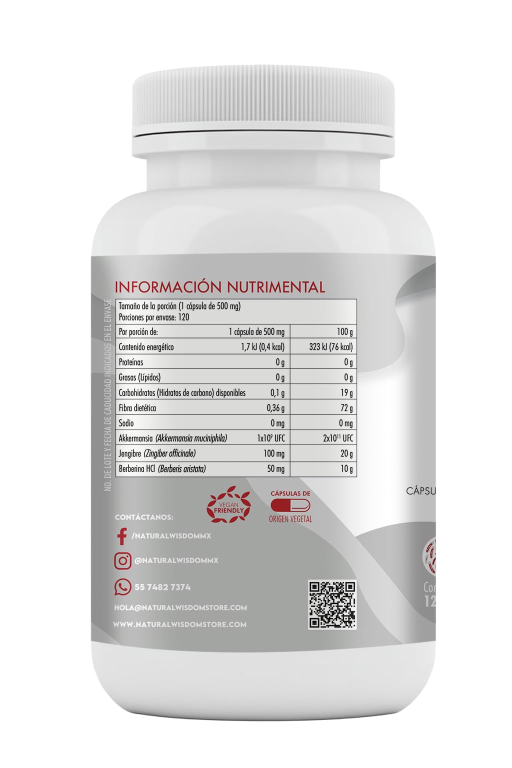 NW Probioticos GLP-1 Akkermansia Muciniphila1 Billon UFC con Jengibre & Berberina HCl, 120 capsulas | Antiinflamatorio