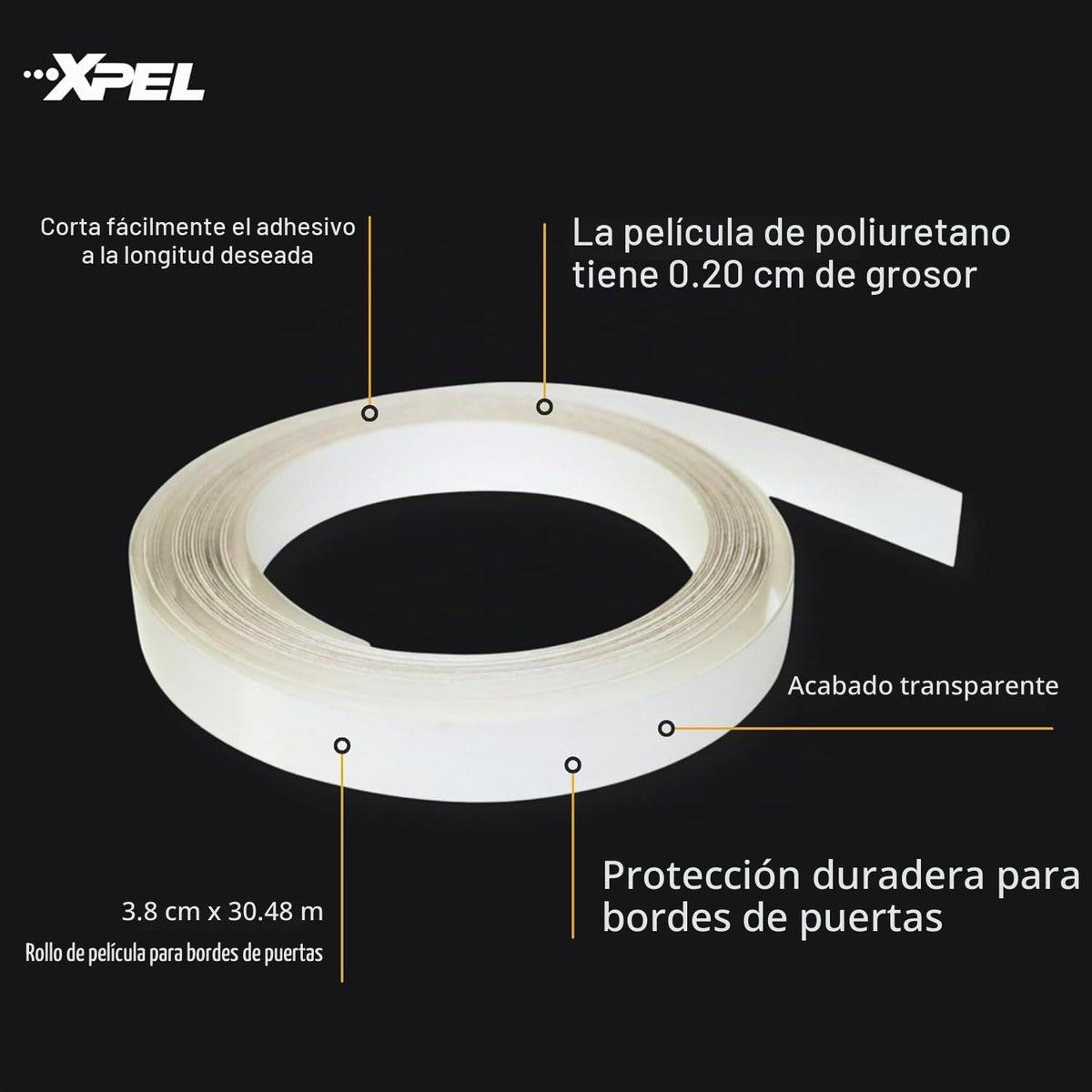XPEL Protector de Borde de Puerta Extraancho R3023, 1.27 cm x 3.66 m, Transparente