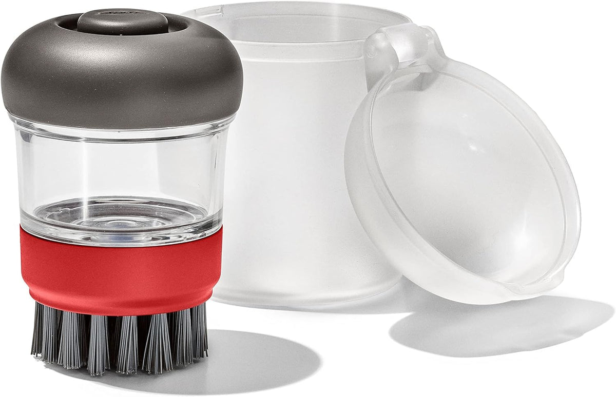 OXO - Cepillo para Polvo dispensador de jabón de Cocina para Exteriores con Estuche de Almacenamiento