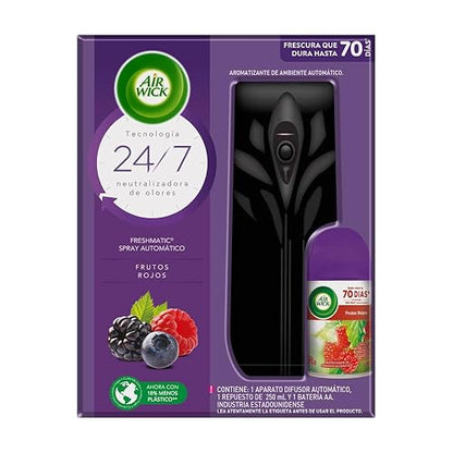 Air Wick Aromatizante Automático Freshmatic, Frutos Rojos, Difusor + 1 Repuesto de 250ml