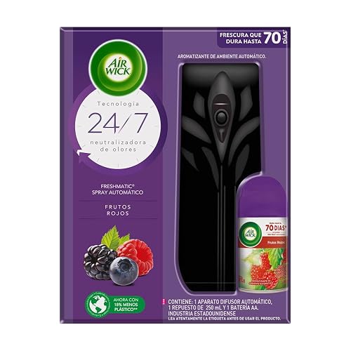 Air Wick Aromatizante Automático Freshmatic, Frutos Rojos, Difusor + 1 Repuesto de 250ml