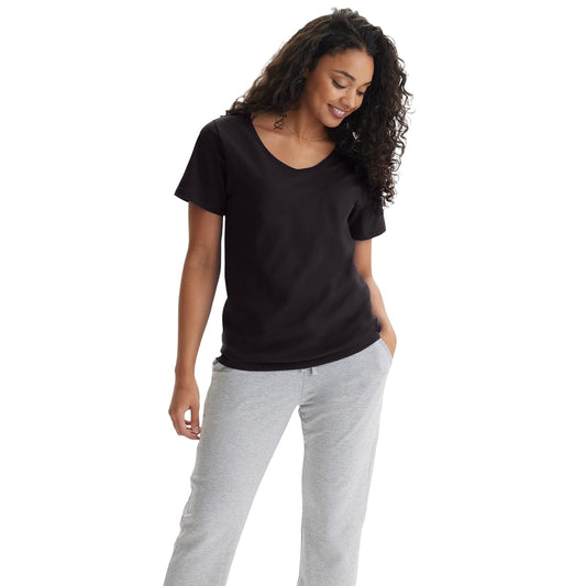 Hanes Camiseta de Manga Corta Azul para Mujeres, Talla G, Cuello en V, Sólido