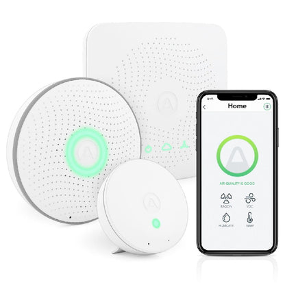 Airthings 4200 Kit de casa, radón, riesgo de moho y sistema de monitoreo de calidad del aire interior, multihabitación