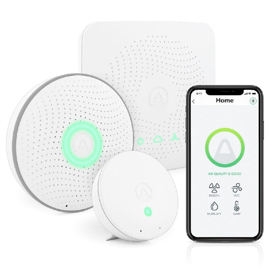 Airthings 4200 Kit de casa, radón, riesgo de moho y sistema de monitoreo de calidad del aire interior, multihabitación