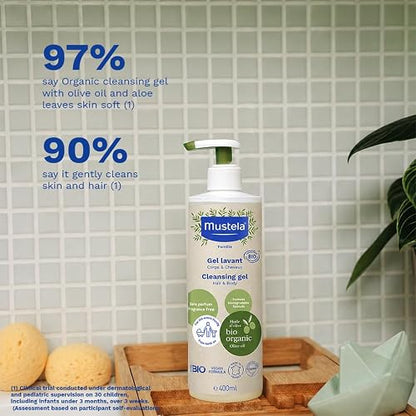 Mustela Bio Orgánico, Gel de Baño Corporal y Capilar, 400ml