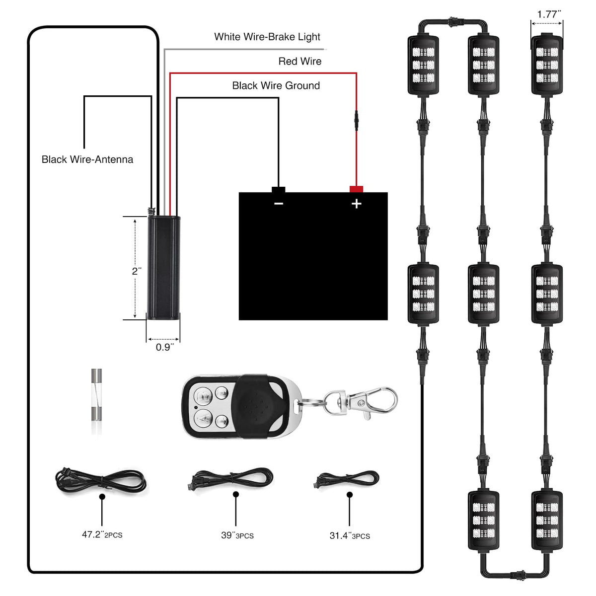 Nilight TL-55 Juego de 8 Tiras de Luces LED RGB para Motocicleta Multicolor Neón Impermeable con Control RF para Harley Suzuki