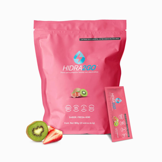 Hidra2go Electrolitos en Polvo Sin Azúcar, Bolsa con 20 a 30 Sobres - Fresa-Kiwi - Bolsa x20