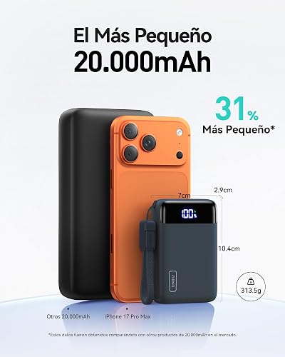INIU Power Bank, Pequeño 20000mAh 22,5W Carga Rapida Bateria Phone Externa | Cable USB C Desmontable, Apto para Avión, Esenciales de Viaje, Bateria Portatil para iPhone 17, Samsung, iPad, etc. [Azul]