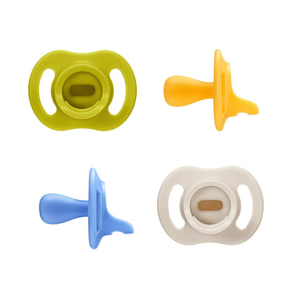 Tommee Tippee Chupón Ultra-Light StayPut, Silicona, Paquete de 4 - Verde, amarillo, azul y marrón - 6- 18 Meses