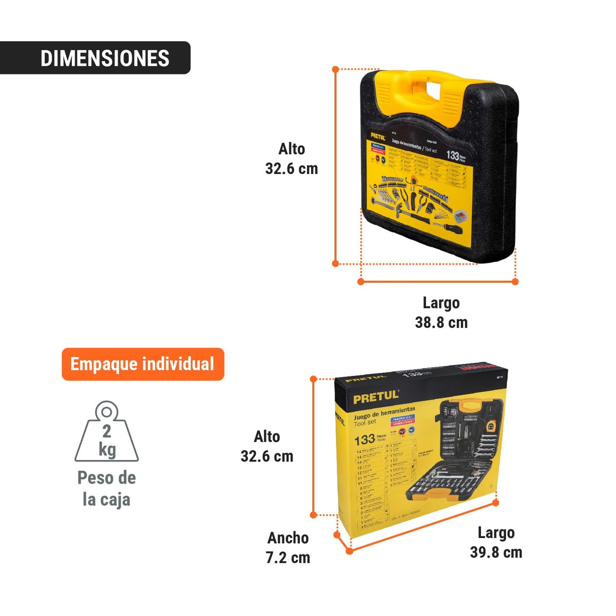 Pretul Set de Herramientas SET-133 133 Piezas | Estuche plástico, llaves y desarmadores, dados, flexómetro, garantía