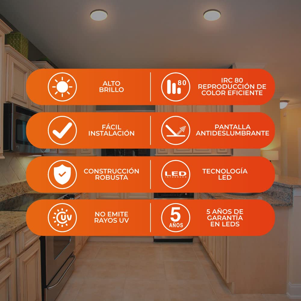 Tecnolite Lámpara Plafón LED de Sobreponer 20 W, Luz Suave Cálida, Interiores, No atenuable, LED integrado