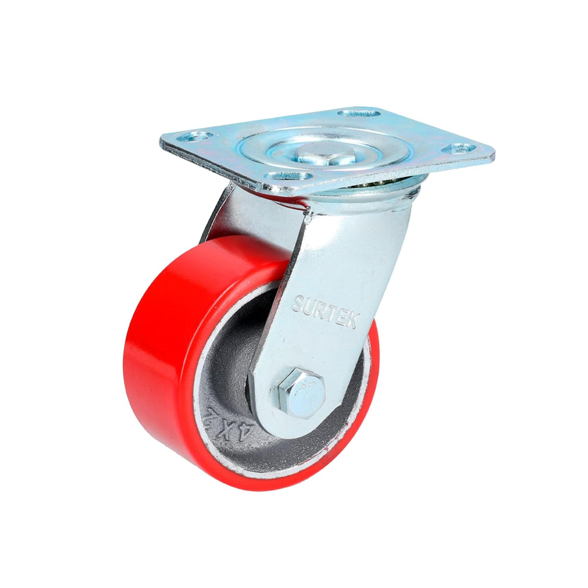 Surtek RP10G Rodaja de fierro con poliuretano rojo giratoria 4"