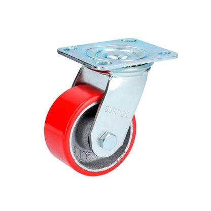 Surtek RP10G Rodaja de fierro con poliuretano rojo giratoria 4"