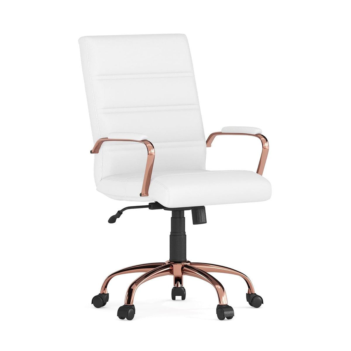 Flash Furniture Silla de Oficina Ejecutiva Respaldo Medio - White LeatherSoft - Rose Gold Frame