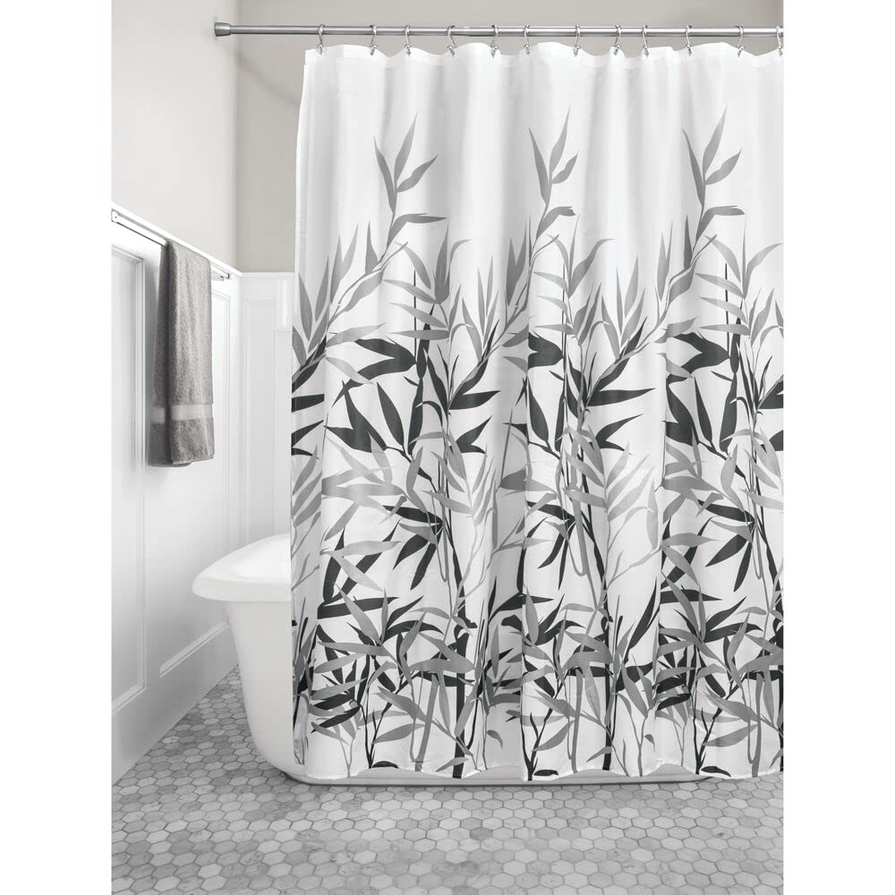 interDesign Anzu Cortina de Ducha | Cortina de baño Lavable a máquina de 183 x 183 cm | Cortinas Modernas con Estampado Floral para bañera o Plato de Ducha | Poliéster Gris