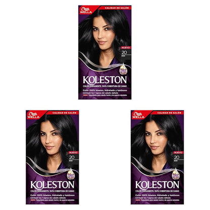 Wella Koleston Tinte Permanente para Cabello Paquete de 3 - 1 Unidad (Paquete de 3) - 20 Negro