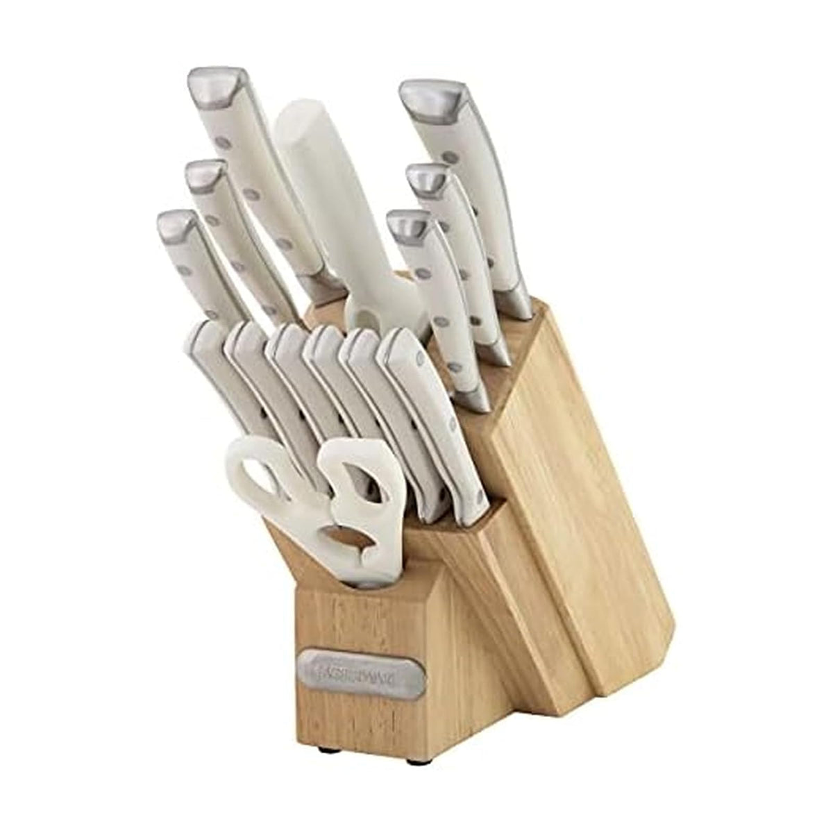 Farberware Juego de 15 cuchillos forjados de triple remache, juego de cuchillos de cocina de alto carbono con asas ergonómicas, juego de 15 piezas, juego de cuchillos afilados, blanco