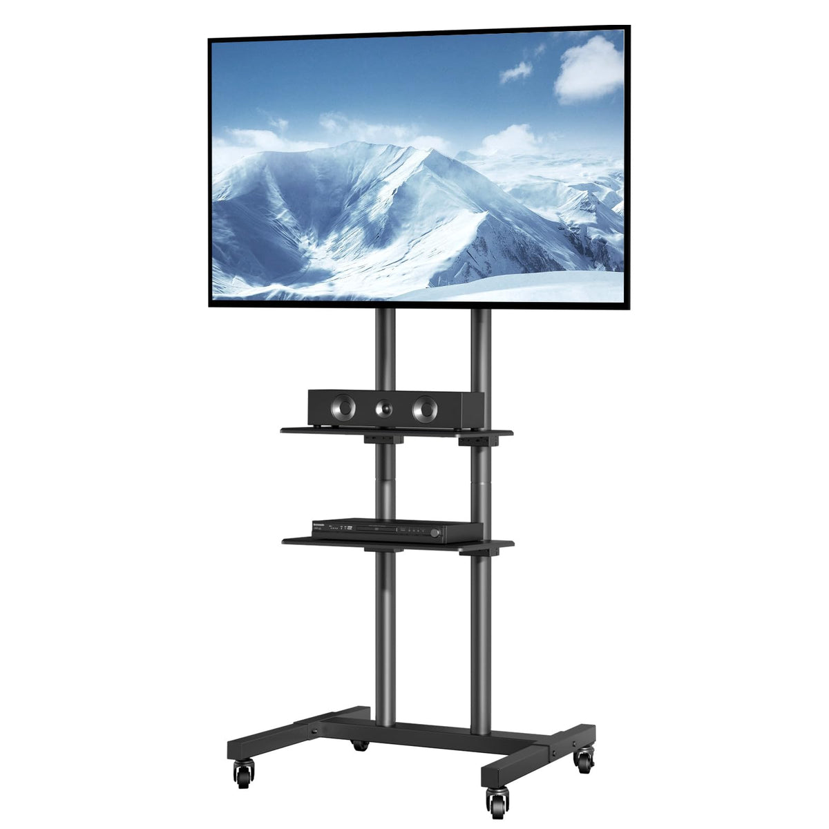VEVOR - Soporte de TV móvil, Carrito de TV móvil para televisores de 32 a 70 Pulgadas, Soporte de TV portátil de Altura Ajustable con Ruedas, Bandeja Doble para Dispositivos audiovisuales, Soporte de