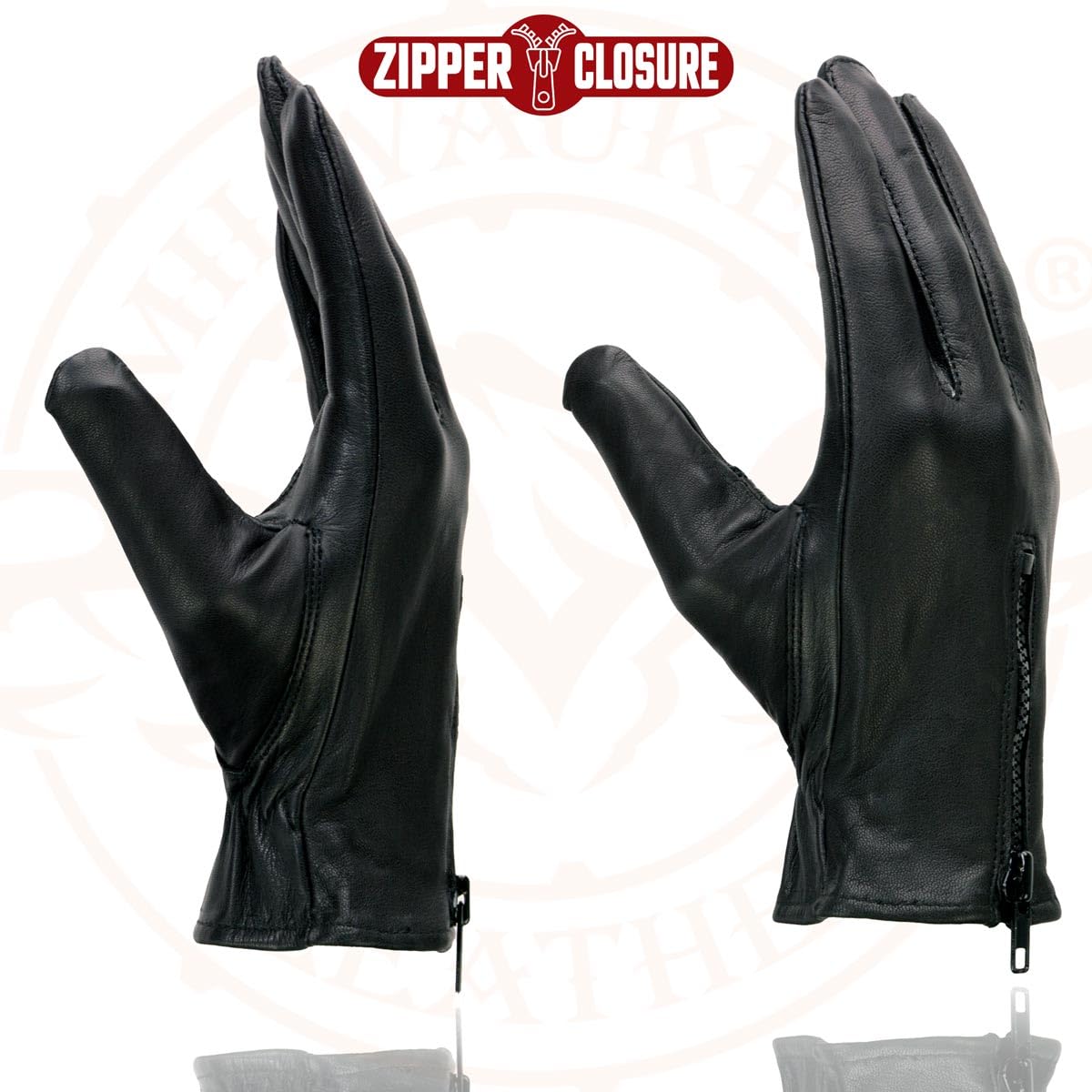 Milwaukee Leather Guantes de Piel Ligeros para Motocicleta con Cierre de Muñeca, Negro, L, SH226D
