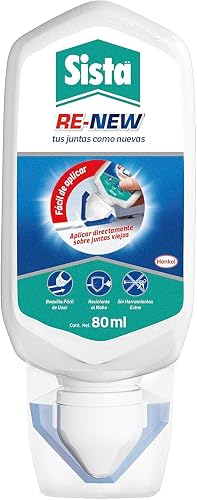 Sista RE-NEW, sellador de juntas para cocina y baño, silicona blanca para renovación de juntas, silicona para baños resistente al agua, renovador antihongos, 1x80ml