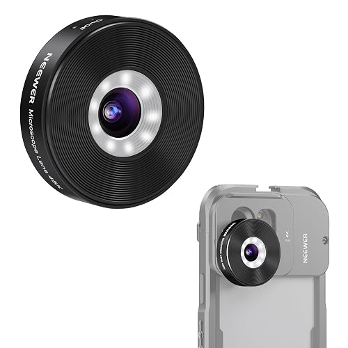 NEEWER Microscopio de Teléfono 45X para 17mm Plano de Lente de Rosca, Lente de Zoom de Primer Plano con 50mA Batería, Luz LED, Cable Tipo C Compatible con iPhone Samsung Cage con 17mm Adaptador, LS-42